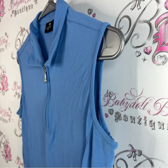 Vuarnet tank top half zip collared texture Women's Light Blue Zip-Up Tank Top - Picture 4 of 12